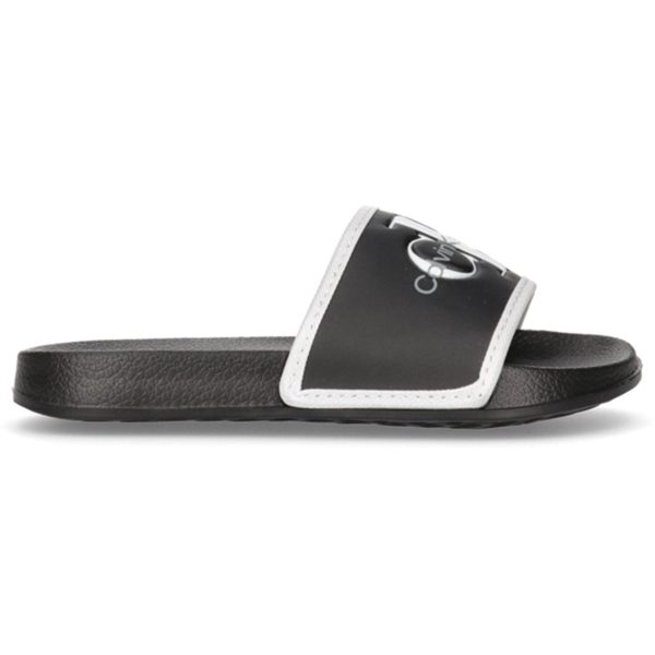 Calvin Klein Logo Pool Slide Black White For Discount