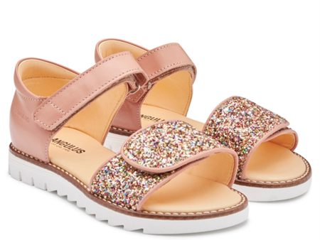 Angulus Sandal M. Velcrolukning Mørk Peach Multi Glitter Hot on Sale