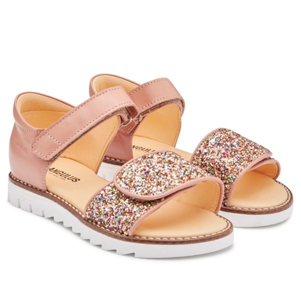 Angulus Sandal M. Velcrolukning Mørk Peach Multi Glitter Hot on Sale