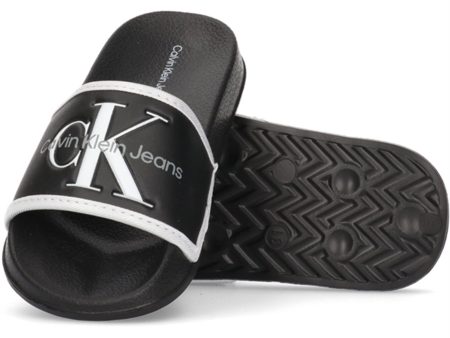 Calvin Klein Logo Pool Slide Black White For Discount