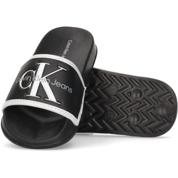 Calvin Klein Logo Pool Slide Black White For Discount