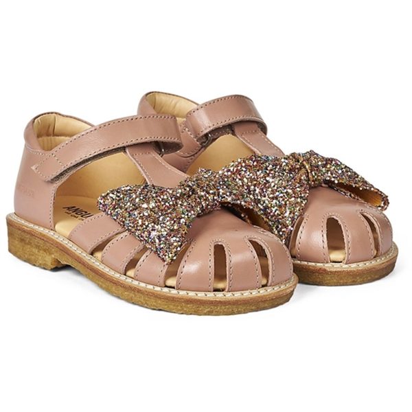 Angulus Sandal M. Sløjfe Og Velcrolukning Mørk Peach Multi Glitter Online Sale