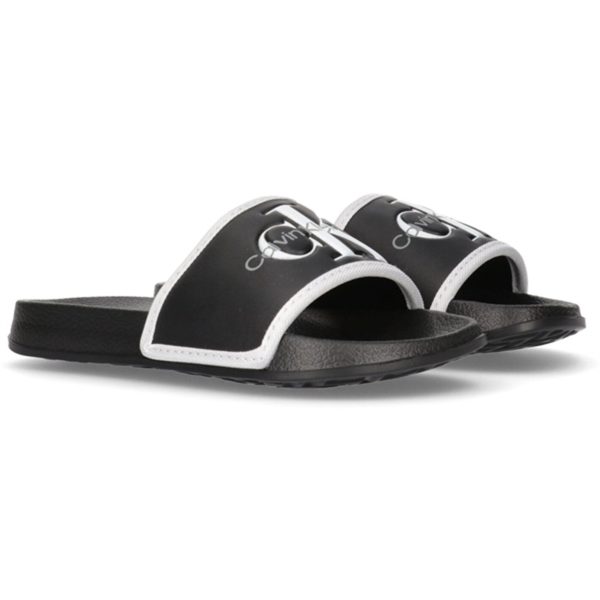 Calvin Klein Logo Pool Slide Black White For Discount