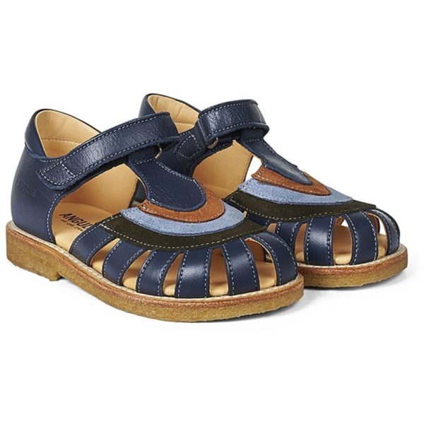 Angulus Sandal M. Regnbue Og Velcro Lukning Navy Mørkgrøn Blå Cognac Supply