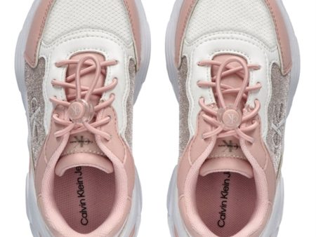 Calvin Klein Low Cut Lace-Up Sneakers Pink White For Cheap