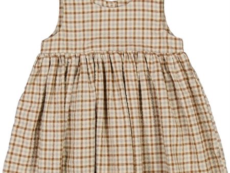 Wheat Golden Dove Check Pinafore Wrinkles Kjole Online Hot Sale