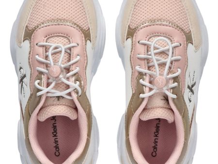 Calvin Klein Low Cut Lace-Up Sneakers Beige Nude White on Sale