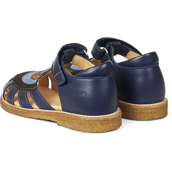 Angulus Sandal M. Regnbue Og Velcro Lukning Navy Mørkgrøn Blå Cognac Supply