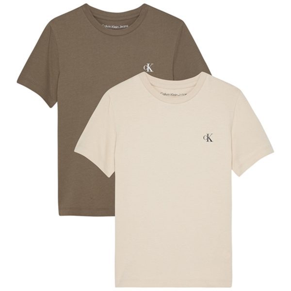 Calvin Klein Monogram T-shirt 2-pak Shitake Classic Beige For Cheap