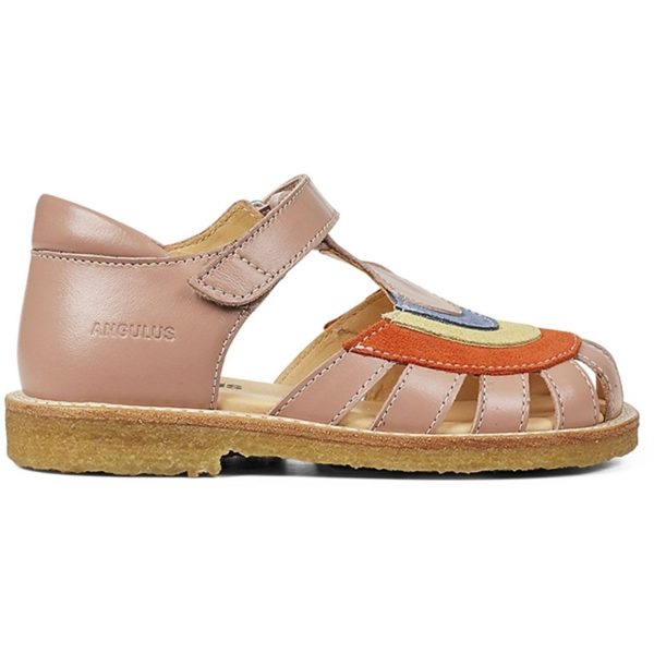 Angulus Sandal M. Regnbue Og Velcro Lukning Mørk Fersken Koral Gul Blå For Sale