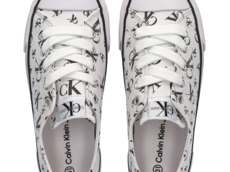 Calvin Klein Logo All Over Low Cut Lace-Up Sneakers White on Sale