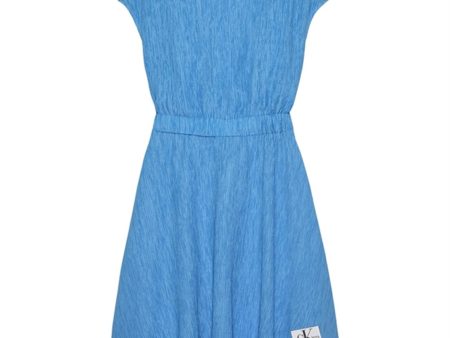 Calvin Klein Crinkle Fit Flare Kjole Blue Crush Supply