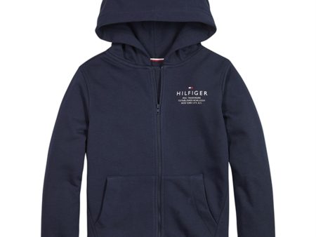 Tommy Hilfiger Logo Hoodie med Lynlås Desert Sky For Sale